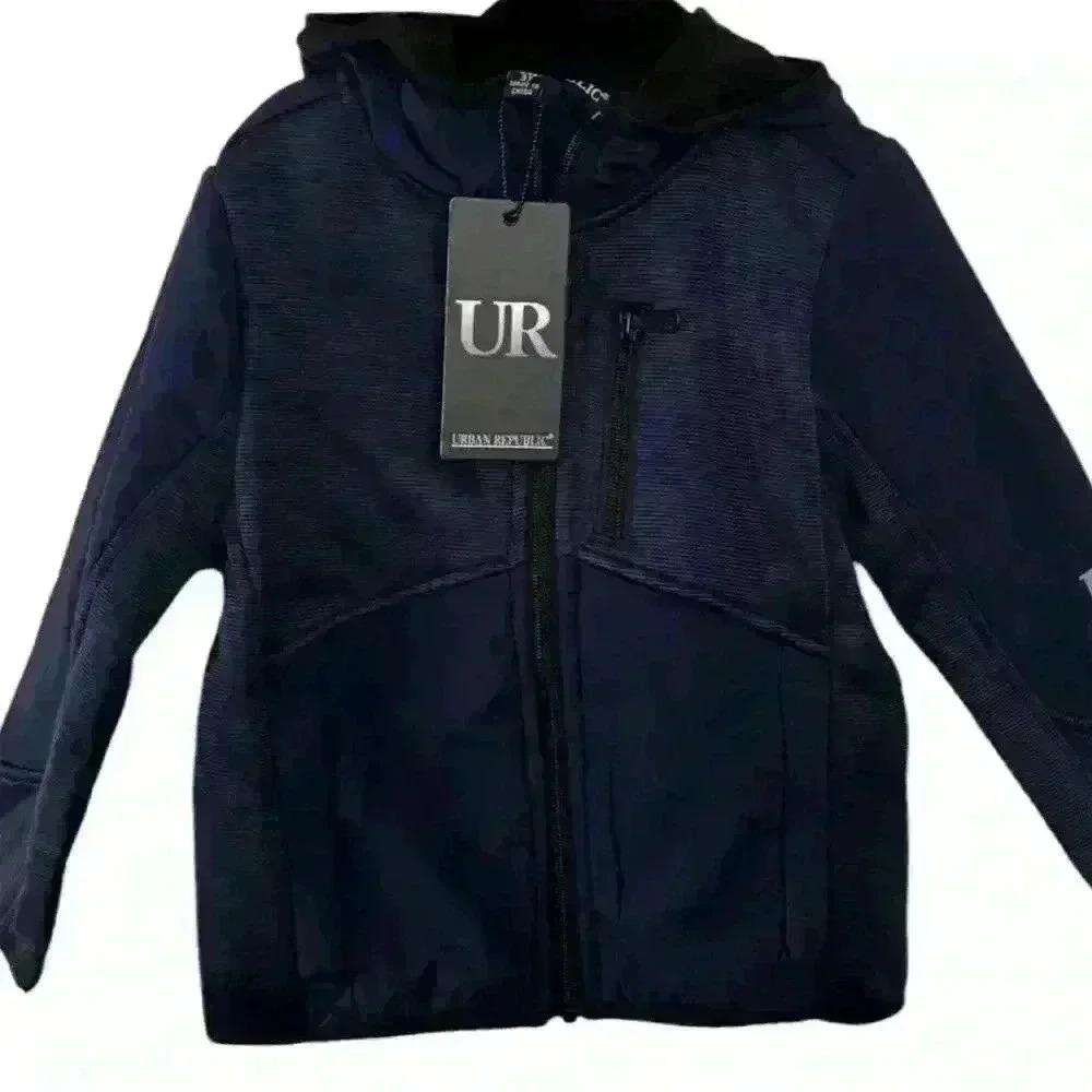 NWT- Urban Republic Boys 3T Blue Soft Shell Hooded Jacket Casual Zip Pocket